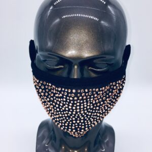 black + champagne rhinestone mask