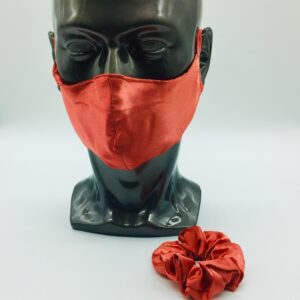 red silk and scrunchie mask set