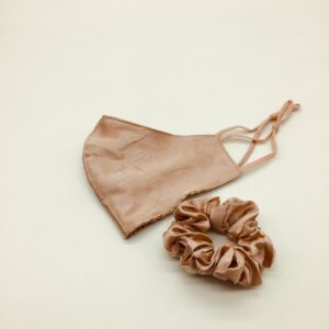 rose gold silk and scrunchie mask set